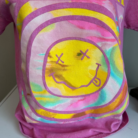 Nirvana Hot Pink Smiley Face Graphic Band Tee, Unisex Size Medium Pre-owned - Picture 7 of 16